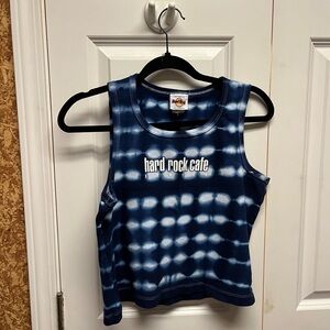 Y2K Hard Rock Cafe Navy and White Women's Tank Top